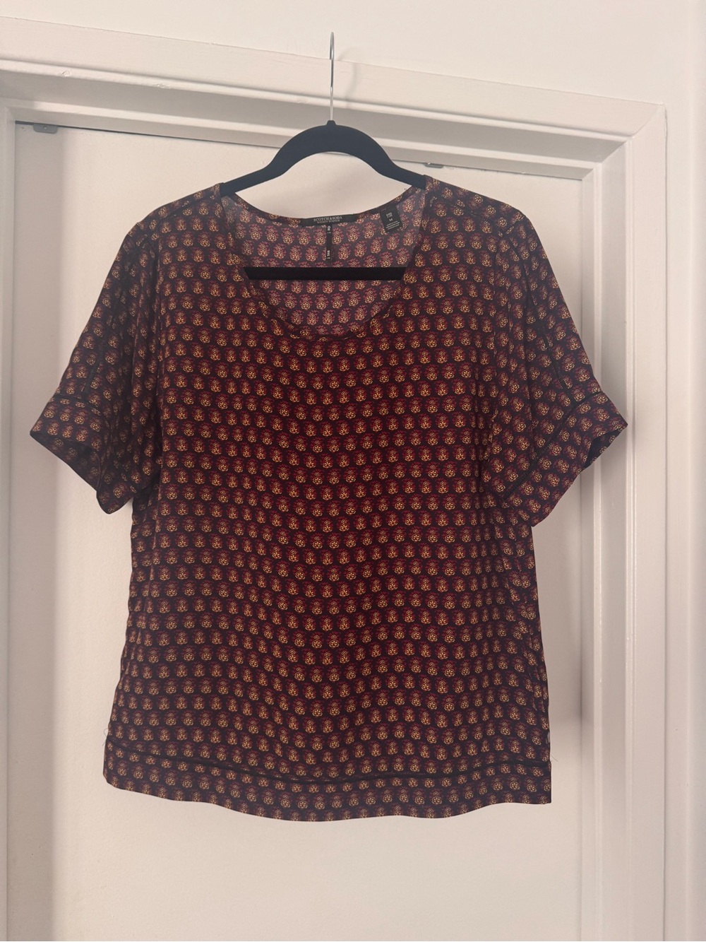 Scotch & Soda Women’s Burgundy Paisley Floral Sheer Short Sleeve Top